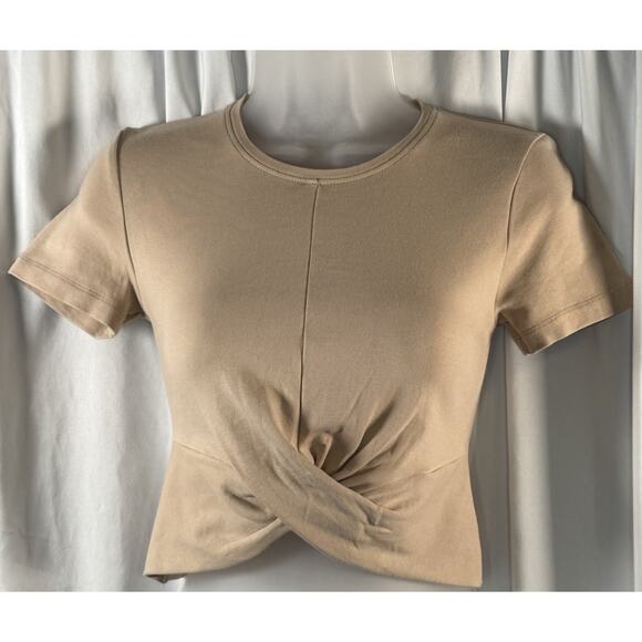 Zara Short Sleeves Cropped Cotton Blend Top, Tan, Sz: S, 83-33 - Picture 6 of 11